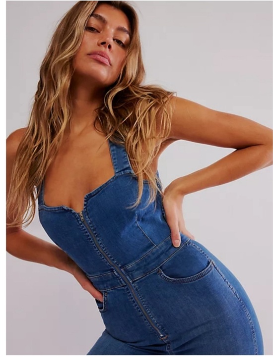 Free People Denim - Free People We The Free CRVY Blue Denim backless jumpsuit